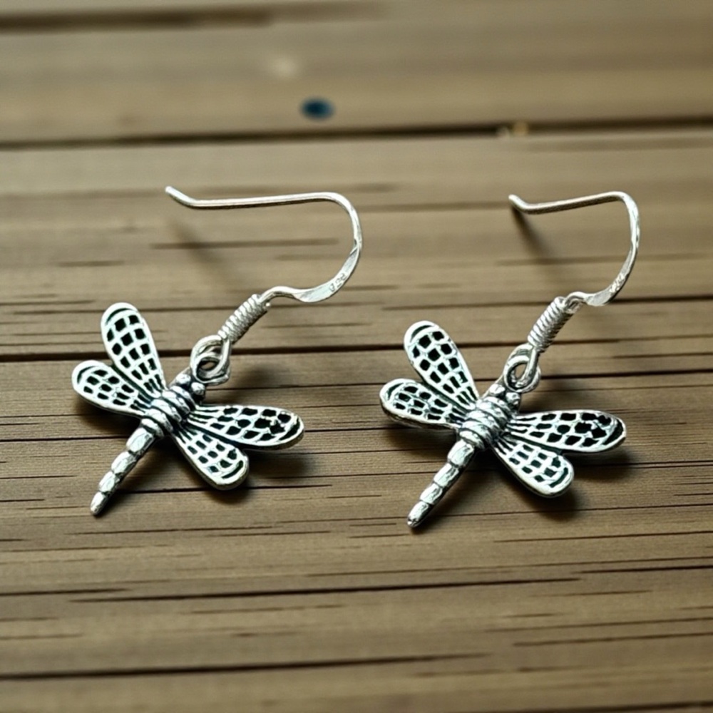 NWT 925 Sterling Silver Dragonfly Filigree Dangle Earrings! Hypoallergenic! NEW! - Picture 3 of 6